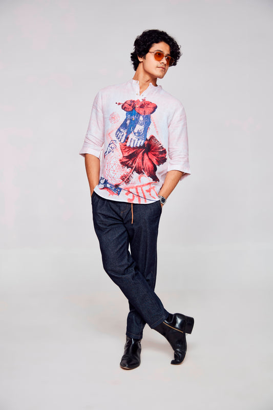 Empowered Elegance : Strength of Women - Pure Linen 3/4 sleeve Kurta Style Shirt