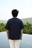 "Vibrant Symphony : A harmonious blend of blue and red Oversize Linen Tshirt"