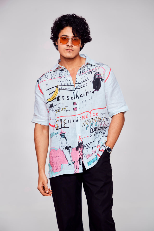The Bold Expression Printed Pure Linen Short Sleeve Shirt Unisex