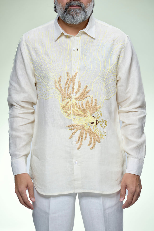 Masterpiece 9 : Hand Embroidery Pure Linen Full Sleeve Shirt - AddysForMen®️
