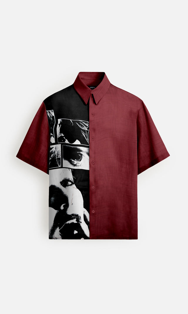 Cinematic Red Pure Bemberg Satin Short Sleeve Shirt