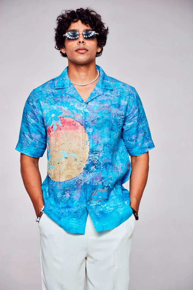 Golden Solace Pure Satin Linen Shirt, shirt for men, shirt for women, shirts for men, shirts for women, Short Sleeve shirt, satin Pure Satin Linen shirt, beach wear shirt, party wear shirt