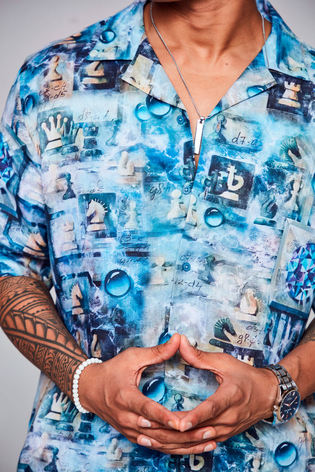 Checkmate Printed Shirt - Pure Linen Cuban Coller Shirt
