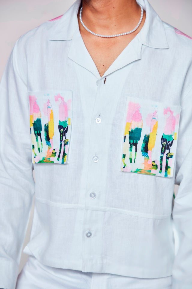 Floral Fusion : Pure Linen Crop Length Jacket