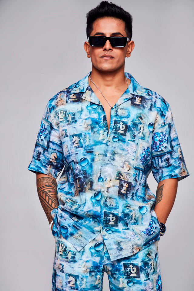 Checkmate Printed Shirt - Pure Linen Cuban Coller Shirt