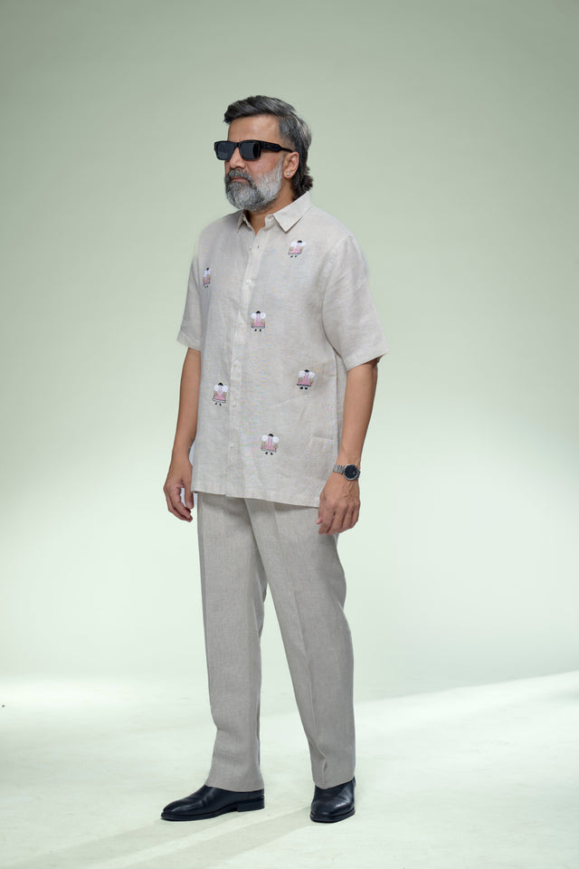 Artisan Summer : 5-Hour Hand Embroidered Pure Linen Half Sleeve Shirt - AddysForMen®️