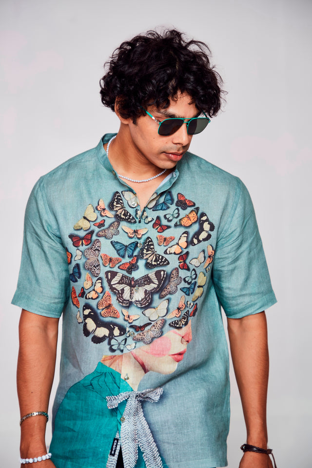 Feminine Fusion Printed Pure Linen Short Sleeve Unisex Shirt