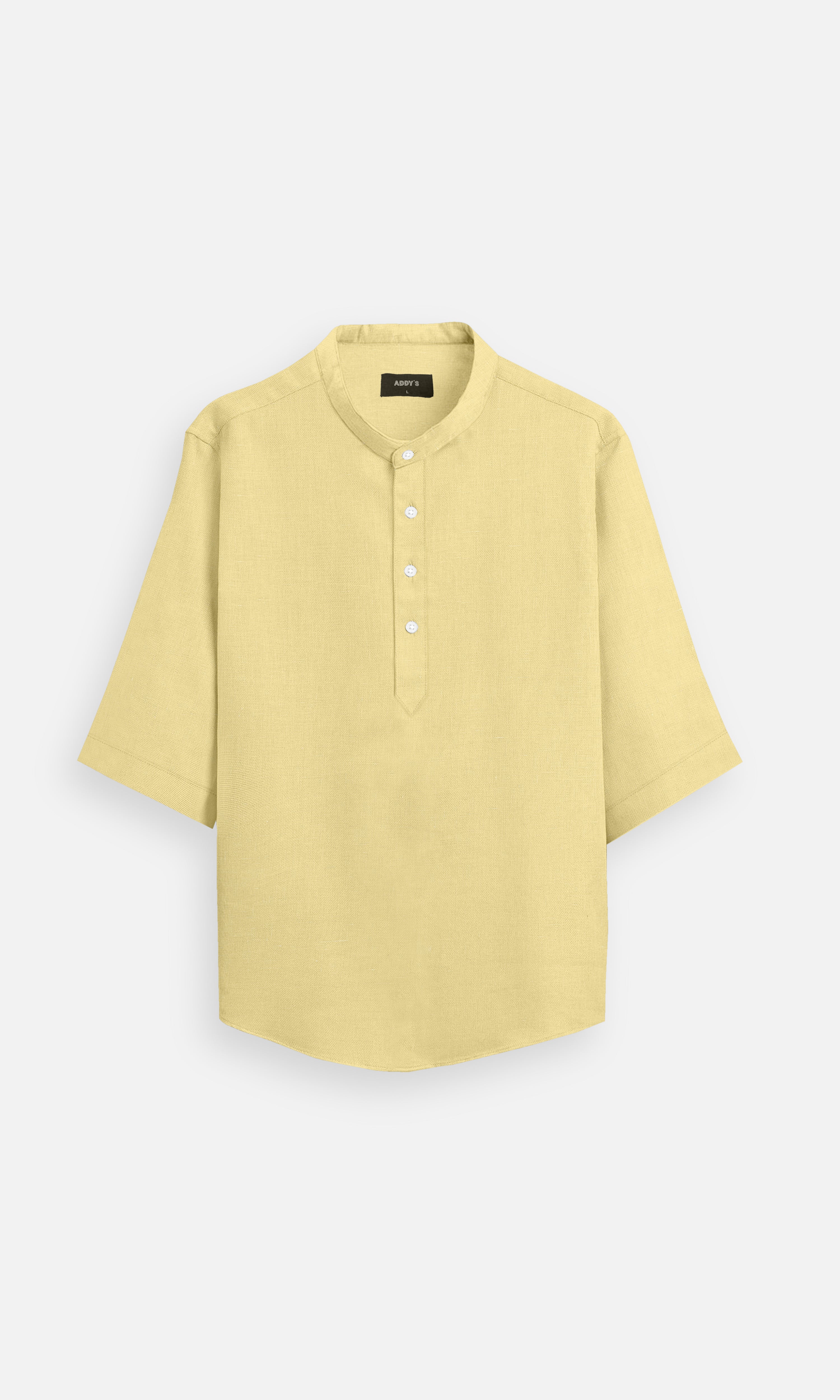 Classic Soft Yellow Pure Linen Kurta Style Shirt - AddysForMen®