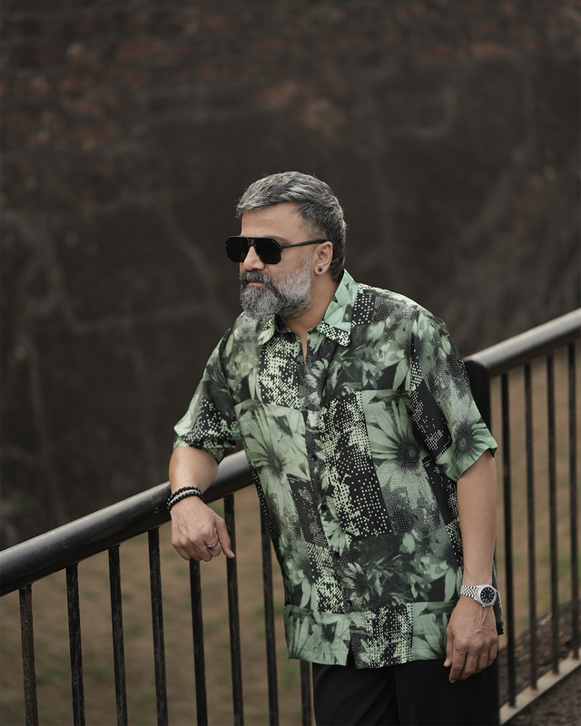 Floral Matrix Pure Bemberg Satin Short Sleeve Shirt