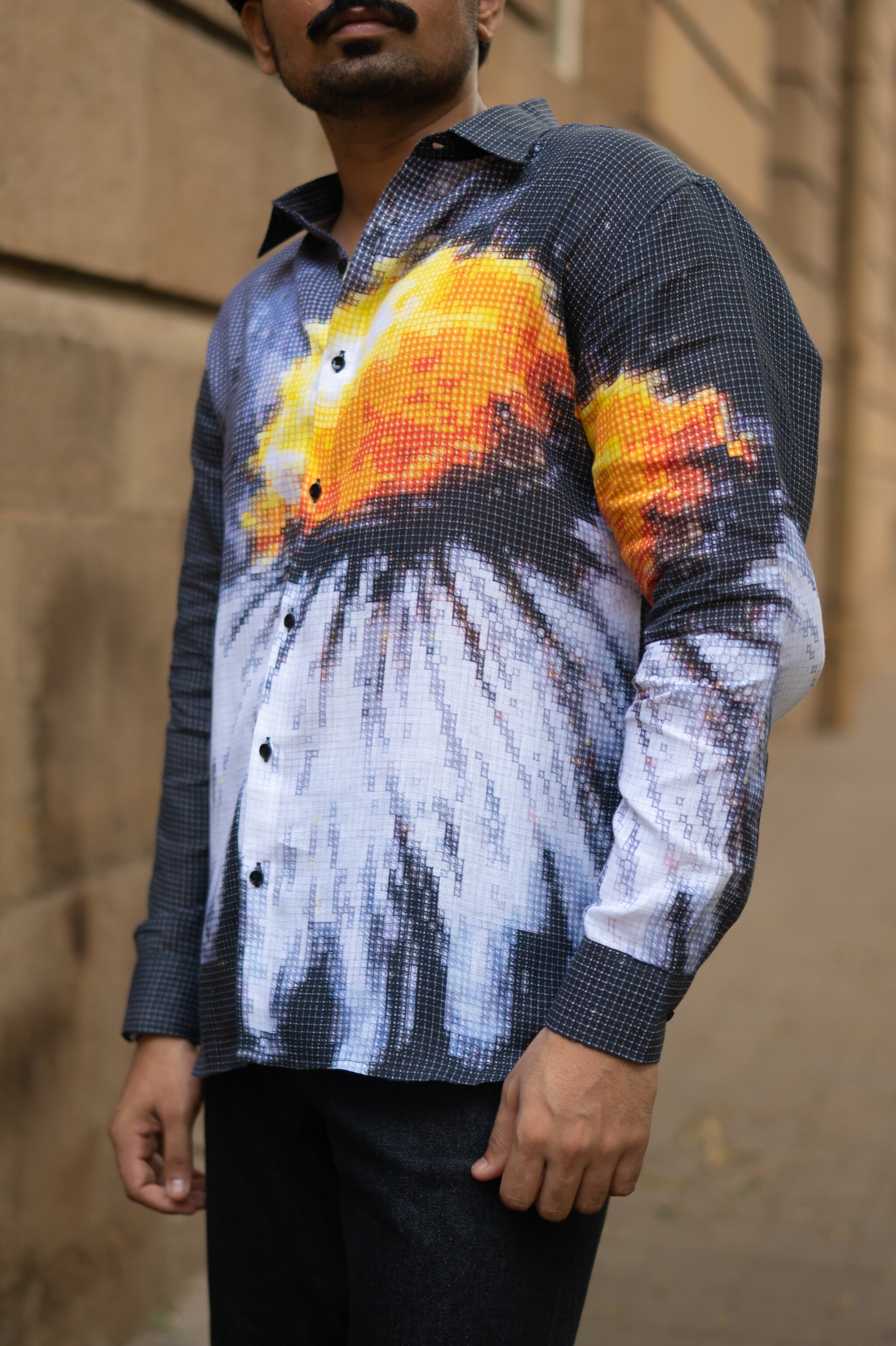 Trending Blazing Mosaic Printed Pure Linen Shirt - AddysForMen®