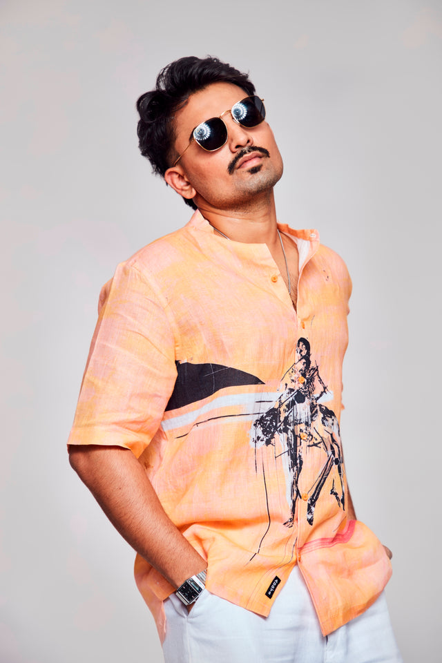 Soul Reflection Printed Pure Linen Short Sleeve Shirt