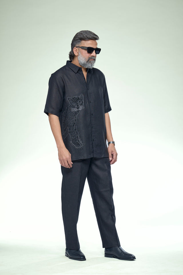 Midday Artisan : 8-Hour Hand Embroidered Pure Linen Half Sleeve Shirt - AddysForMen®️