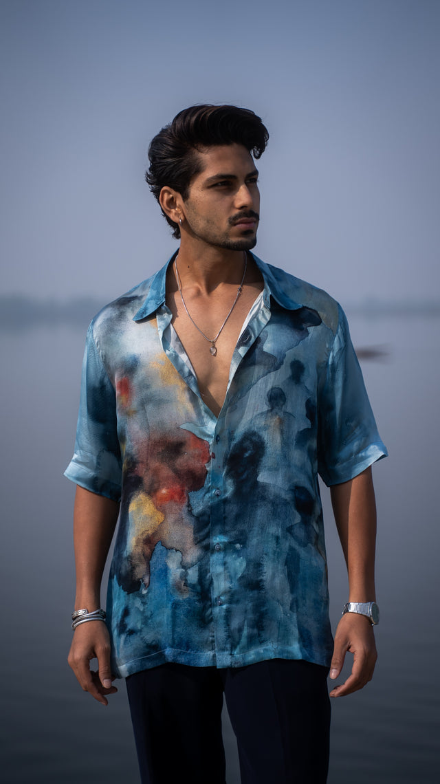 Lost in Blue Pure Bemberg Satin Short Sleeve Shirt