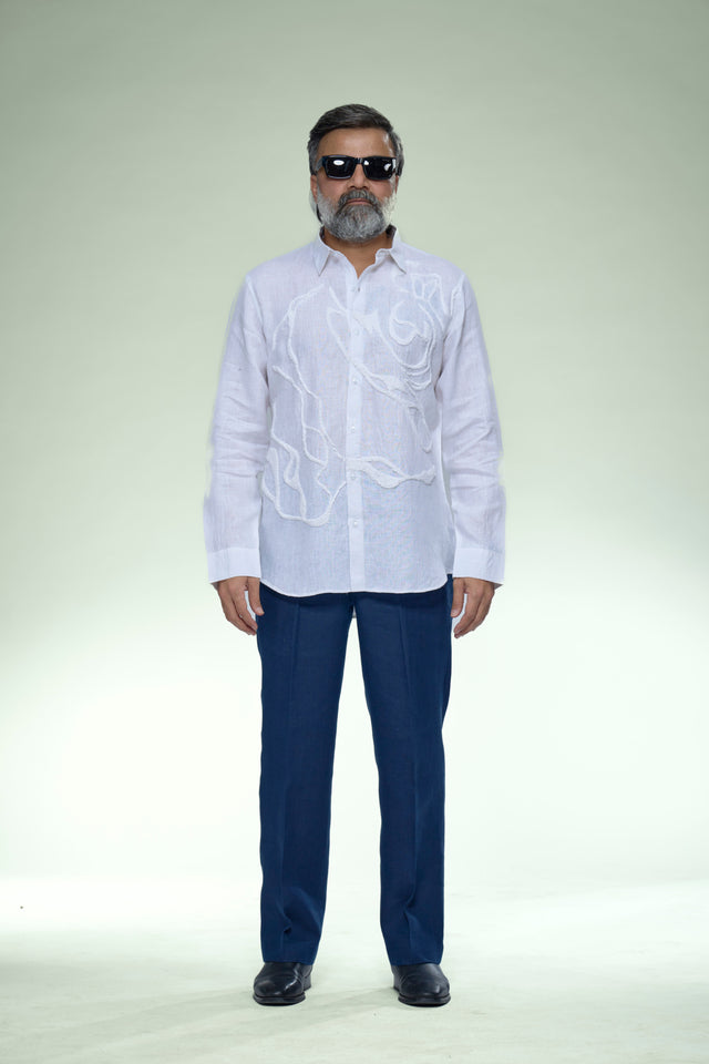 Artisan's Touch Hand Embroidery Pure Linen Full Sleeve Shirt - AddysForMen®️