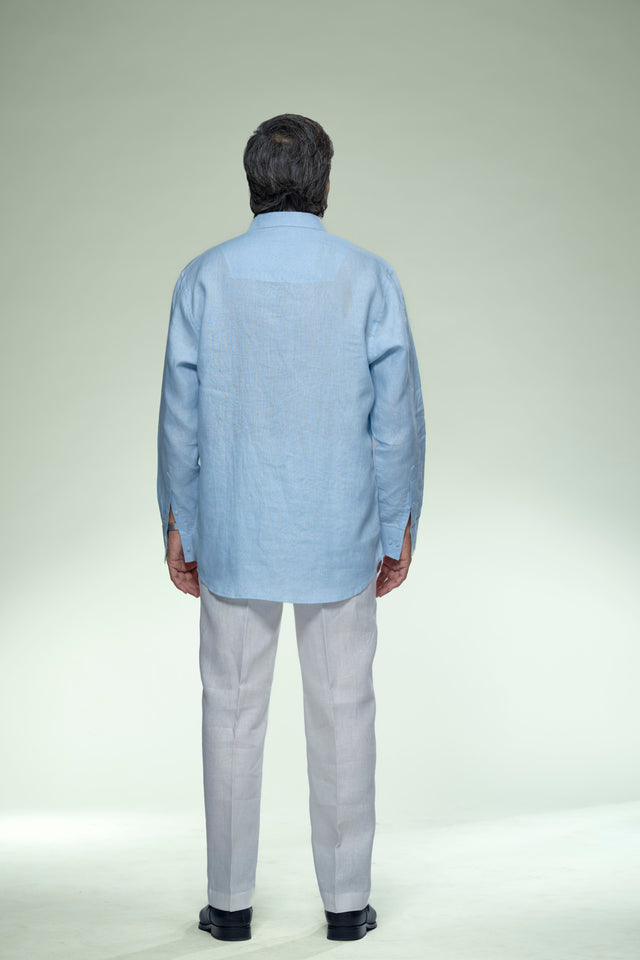 Meridian Edge : 9-Hour Hand-Embroidered Pure Linen Full Sleeve Shirt - AddysForMen®️
