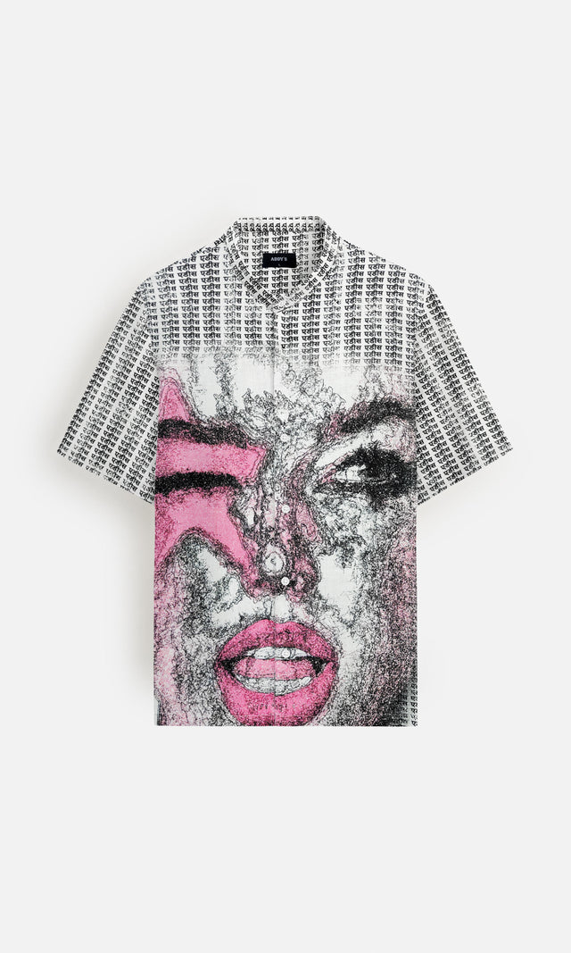 Pink Inscription Stylish Printed Pure Linen Short Sleeve Shirt - AddysForMen®