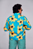 Blooming Sunflowers : Pure Linen Crop Length Jacket
