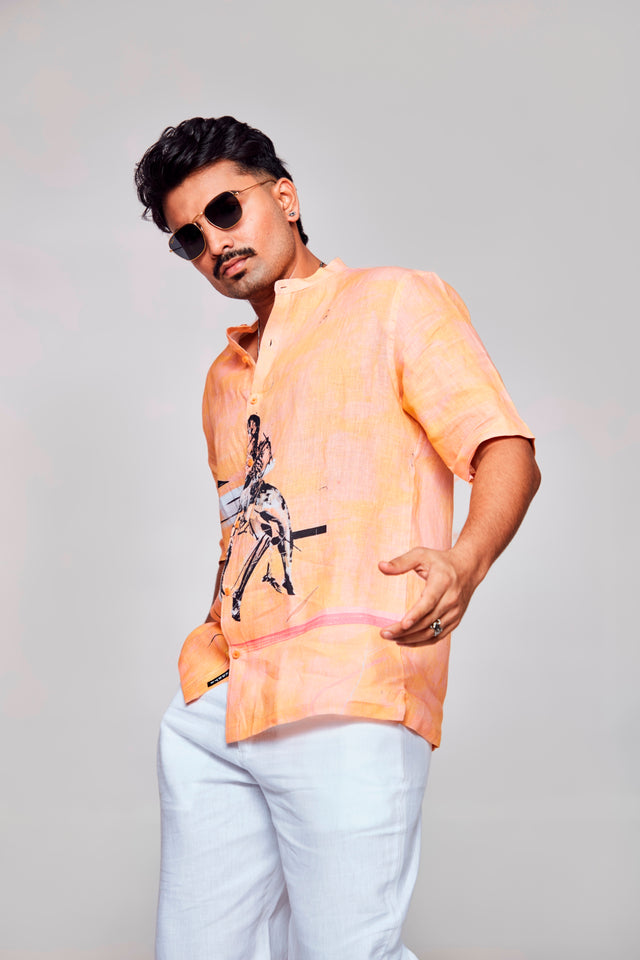 Soul Reflection Printed Pure Linen Short Sleeve Shirt
