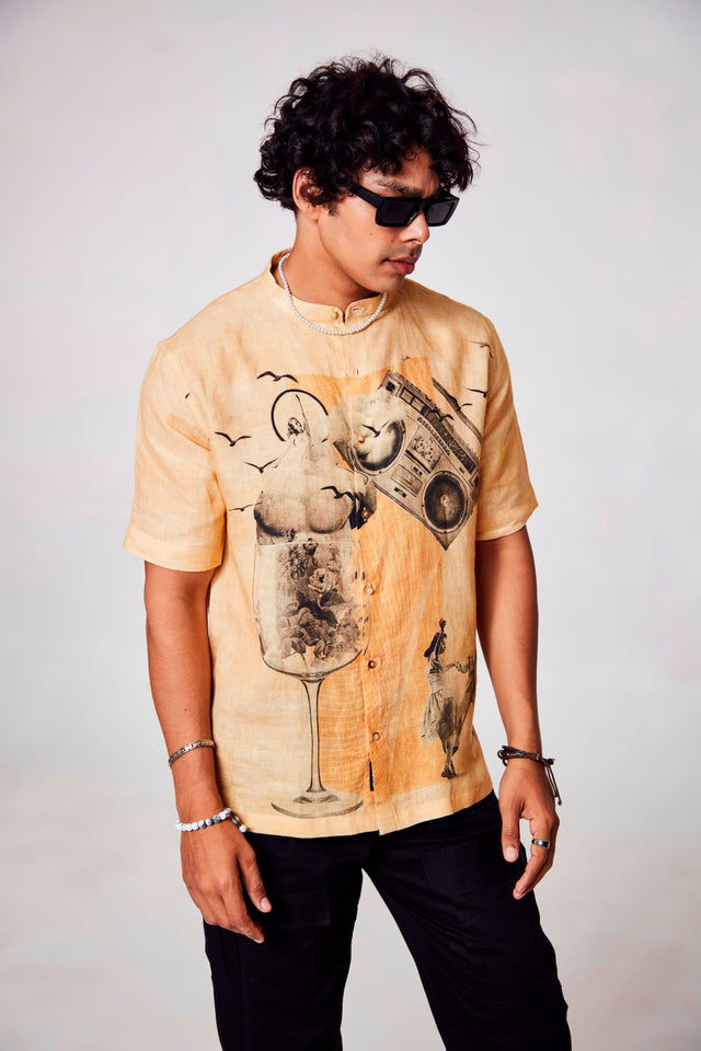 Melodic Fusion Pure Satin Linen Shirt, shirt for men, shirt for women, shirts for men, shirts for women, Short Sleeve shirt, satin Pure Satin Linen shirt, beach wear shirt, party wear shirt