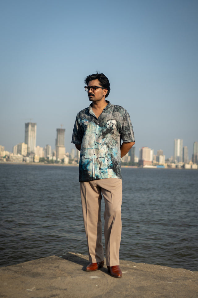 Green Color, Faded Faces Pure Linen Shirt, Digital Printed Shirt, shirt for men, shirt for women, shirts for men, shirts for women, Long Sleeve shirt, satin Pure Linen shirt, beach wear shirt, party wear shirt