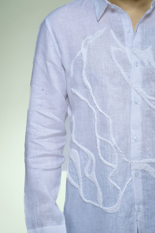 Artisan's Touch Hand Embroidery Pure Linen Full Sleeve Shirt - AddysForMen®️