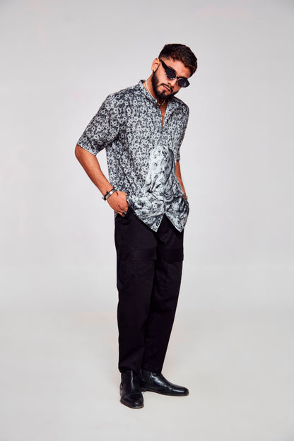 Floral Fusion : Covered Man Embracing Nature's Delight - Pure Tencel Sation Short Sleeve Shirt