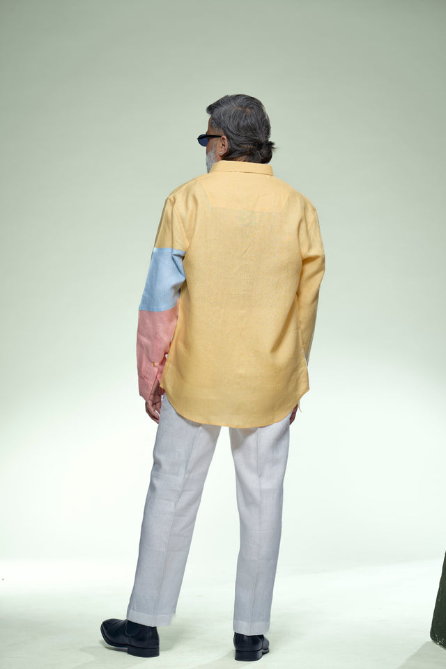 Modern Tricolour Block Pure Linen Designer Shirt - AddysForMen®