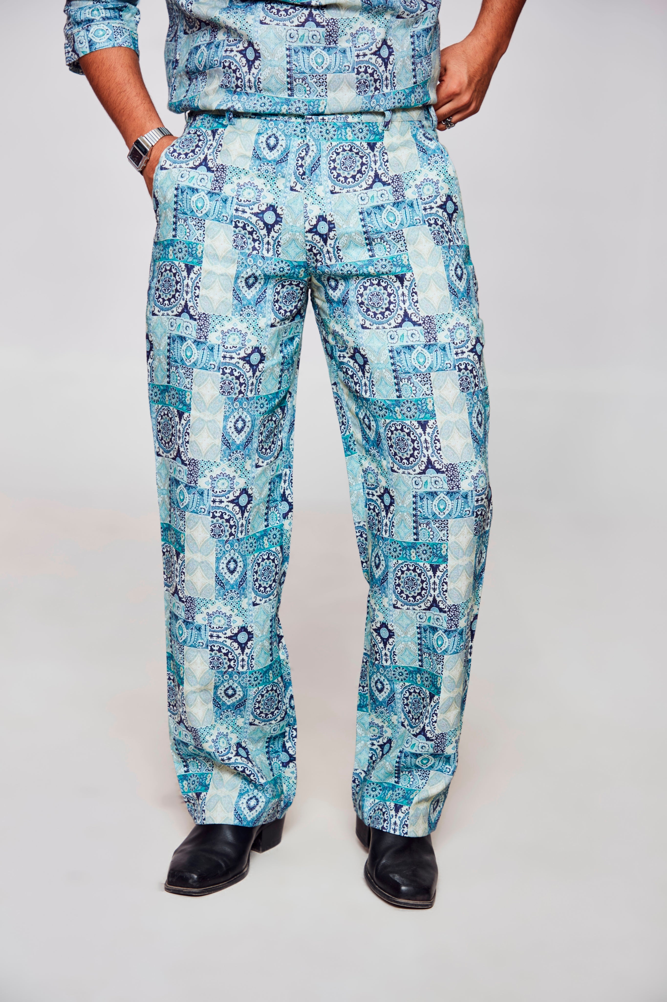 Blue chakra: Pure Linen Wide Leg Loose Fit Pant