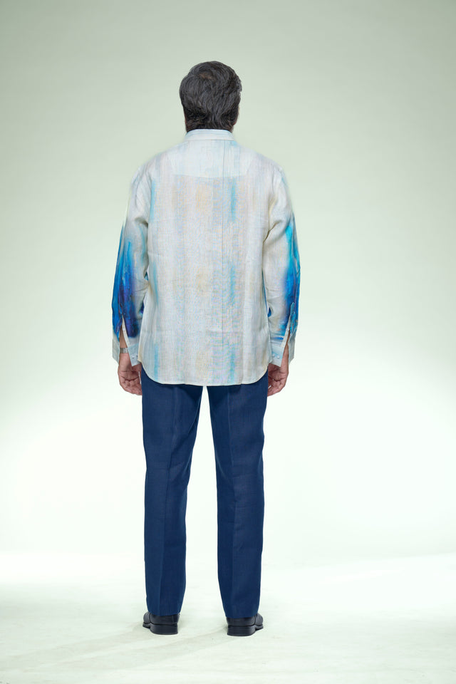Azure Phoenix Impasto Art Pure Linen Full Sleeve Shirt - AddysForMen®