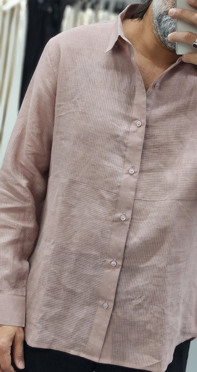 Dust Rose Cross-Weave Pure Linen Shirt