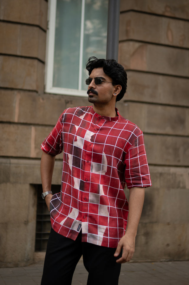 Gridlock Flow Designer Pure Linen Short Sleeve Shirt- AddysForMen®