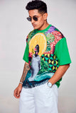 Nature's Harmony : Vibrant Blend of White and Green - Oversize Linen Tshirt