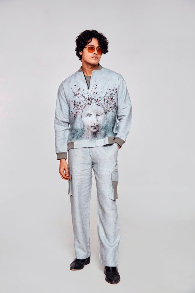 Mystic Mirage : Pure Linen Crop Length Jacket