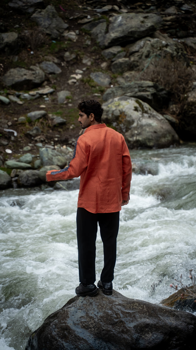 Tangerine Script Pure Linen Designer Shirt