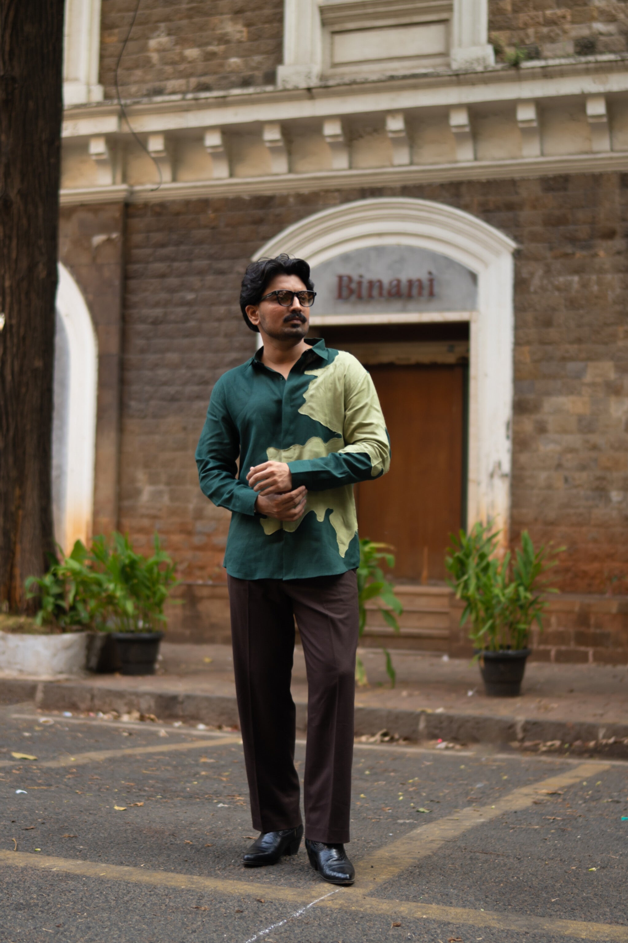 Sage Swirl Pure Linen Designer Shirt