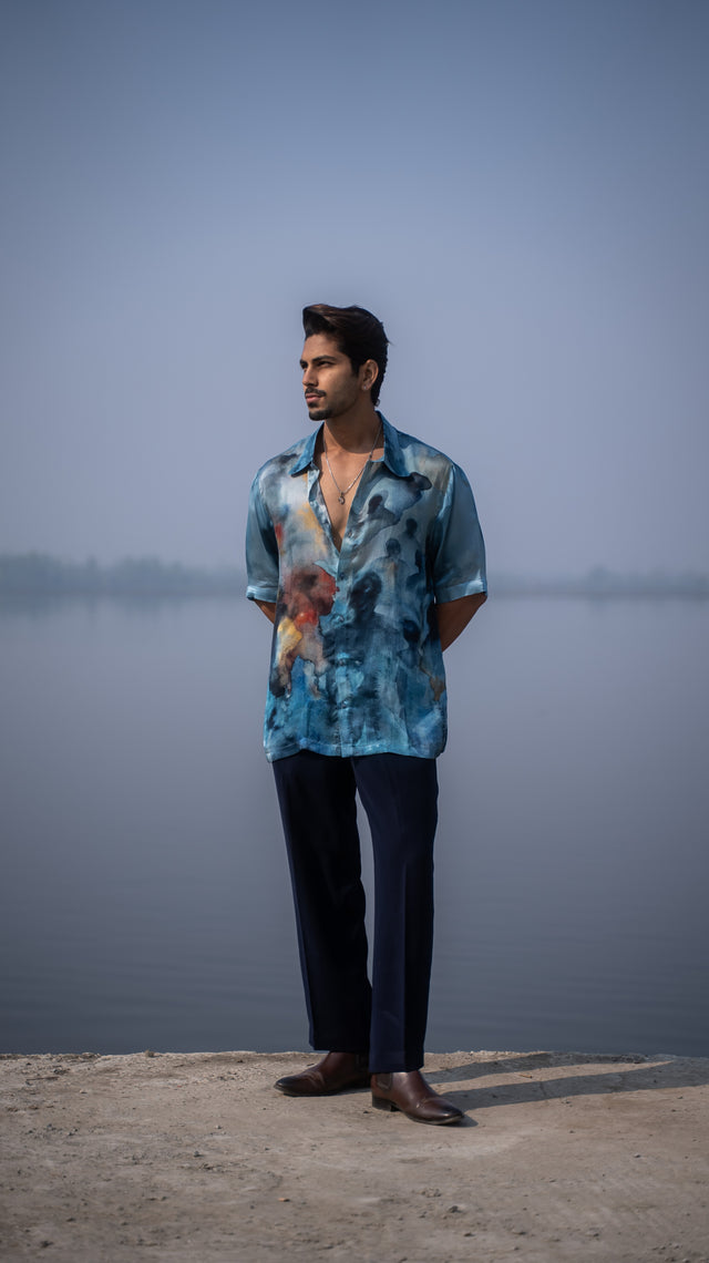 Lost in Blue Pure Bemberg Satin Short Sleeve Shirt