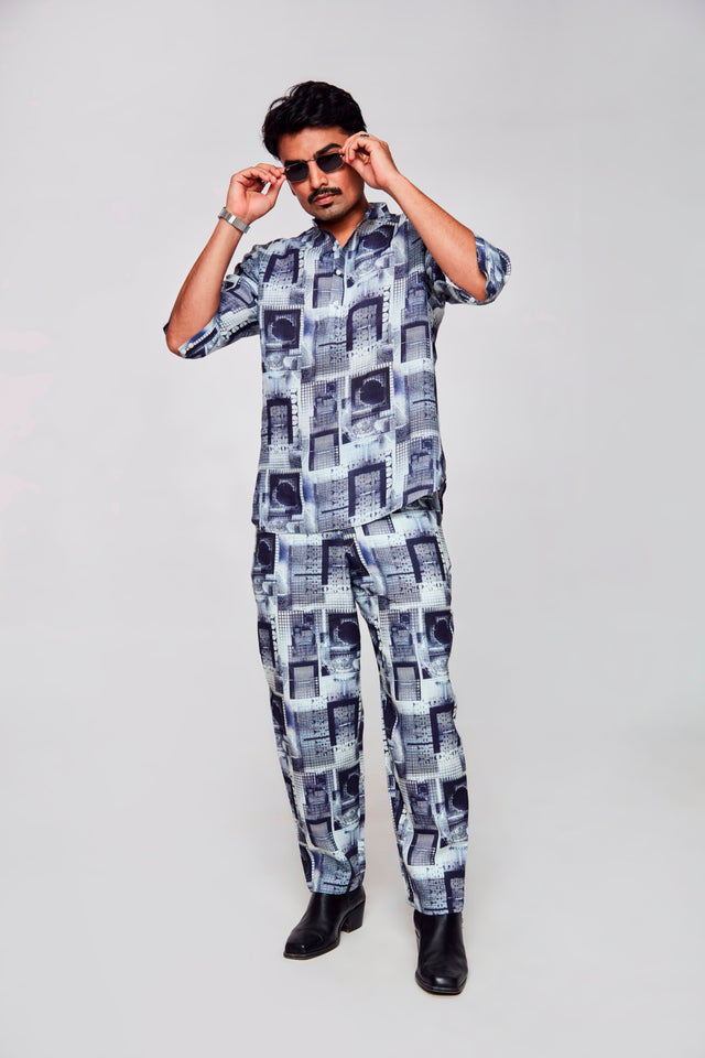 Techno Slumber : Visionary Blend of Comfort and Connectivity - 3/4 Sleeve Pure Linen Kurta Style Shirt