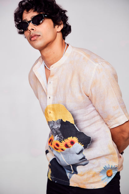 Infinite Embrace : Depths of Self Expression through Faces - Pure Linen Short Sleeve Kurta