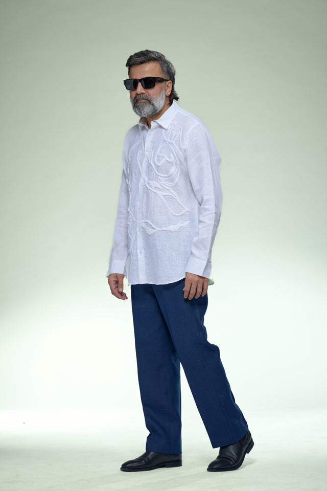 Artisan's Touch Hand Embroidery Pure Linen Full Sleeve Shirt - AddysForMen®️