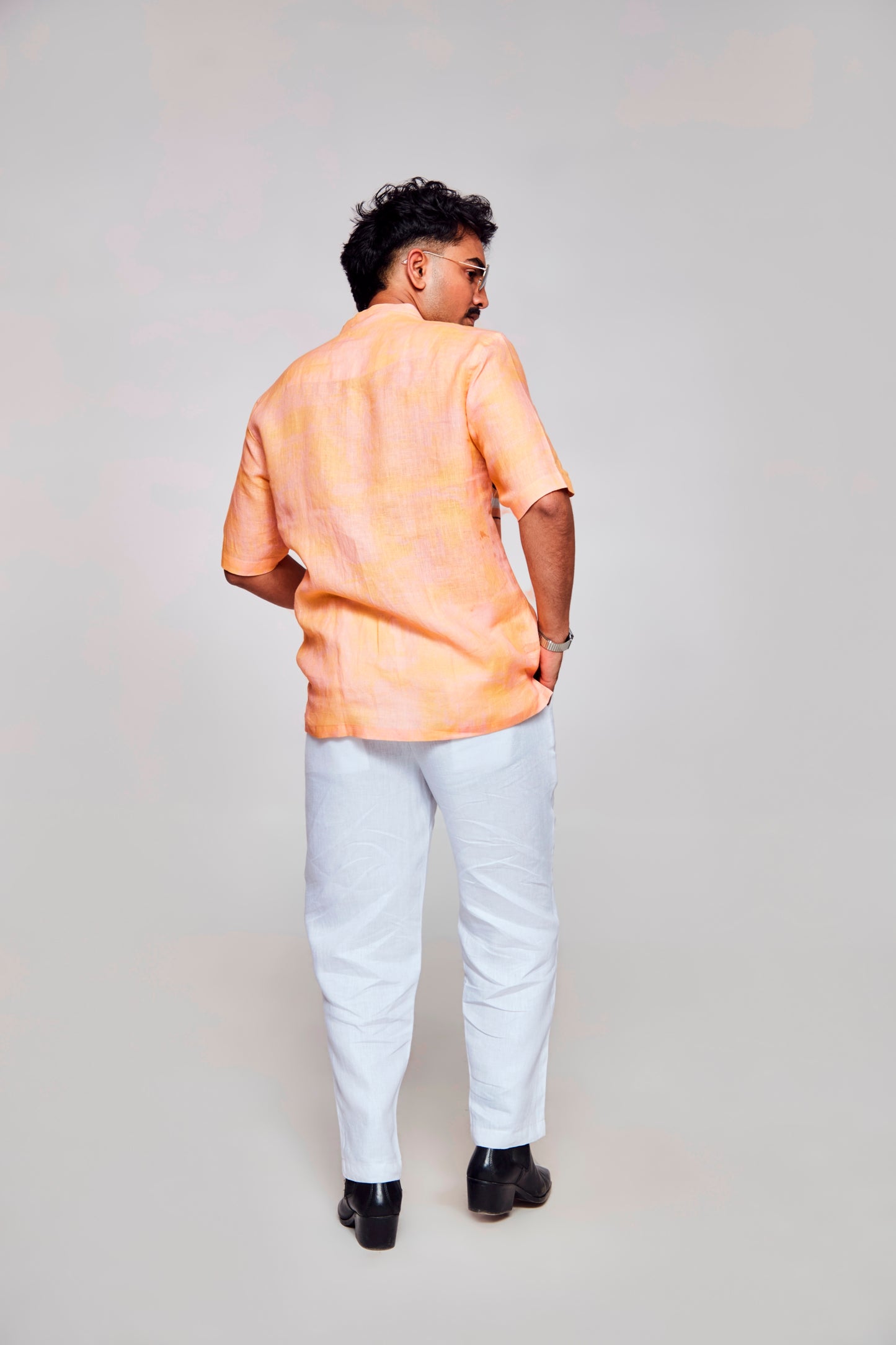 Soul Reflection : A Digital Canvas of Boundless Imagination - Pure Linen Short Sleeve Shirt