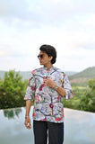 "Blooming Elegance : Nature's Beauty with Vibrant Floral Paradise - 3/4 Sleeve Kurta Style Shirt