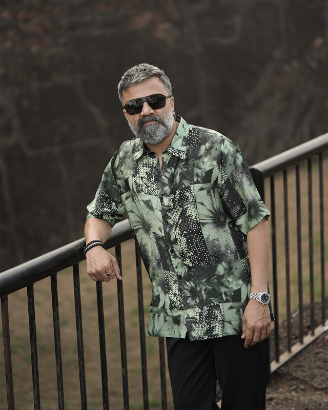 Floral Matrix Pure Bemberg Satin Short Sleeve Shirt