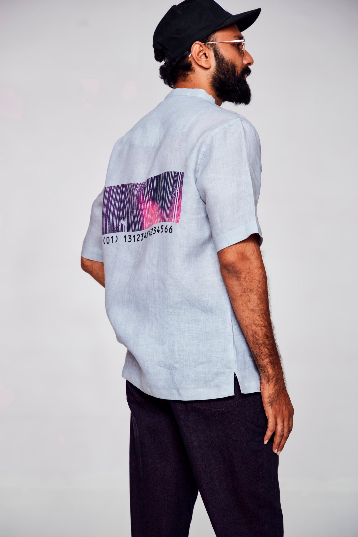 Decoding Humanity : The Barcode Unveiling the Story - Pure Linen Short Sleeve Shirt