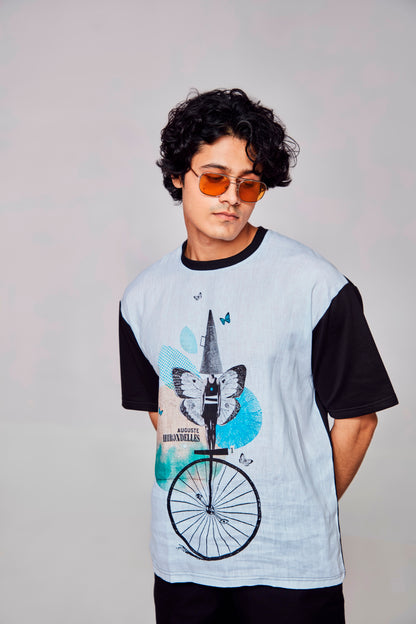 Pedal Power : Embracing Freedon and Nature with Butterfly - Oversize Linen Tshirt