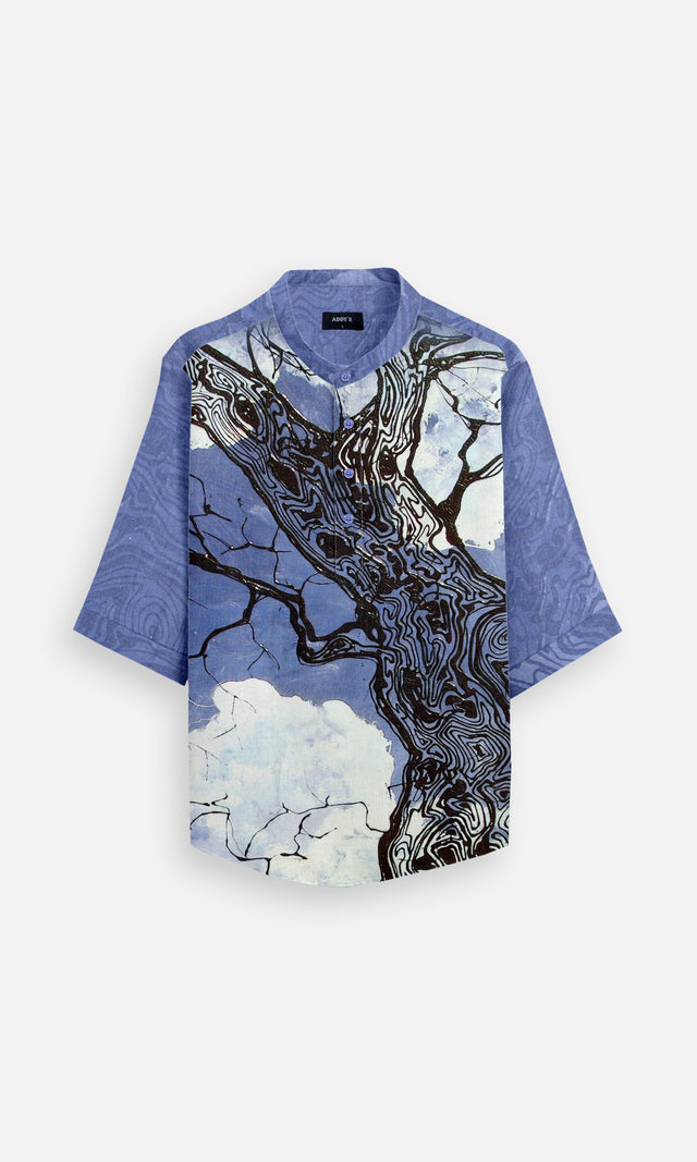 Murky Blue (Pure Linen Kurta Style Shirt) - AddysForMen®️