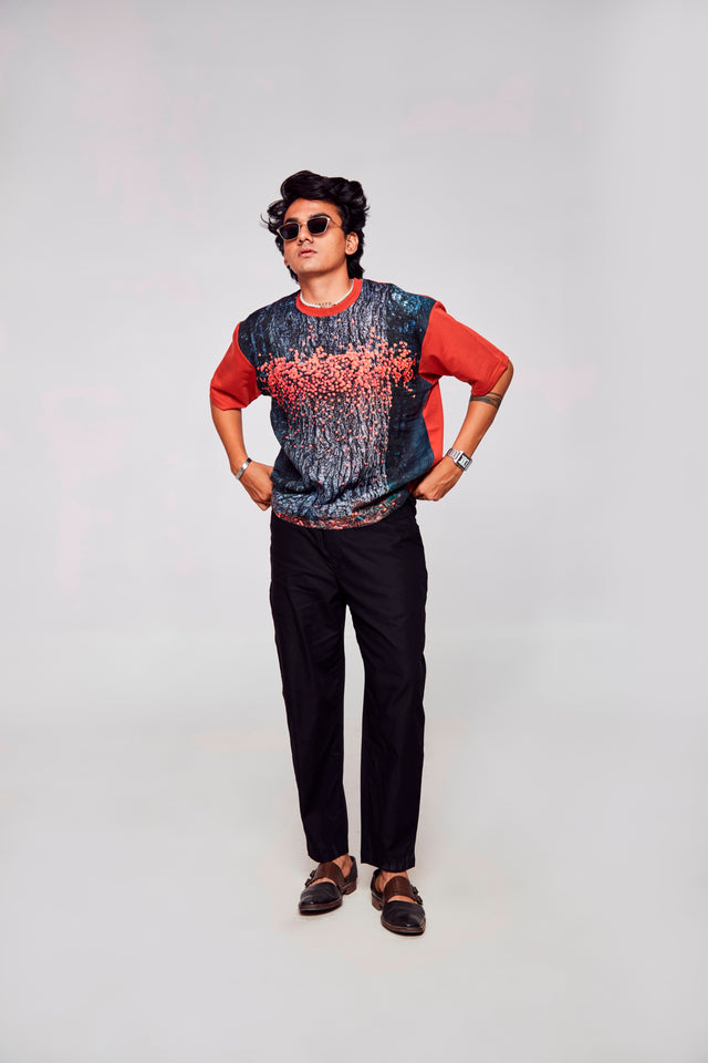 Sylvan Symphony : Tapestry of Majestic Tree Revelry - Oversize Linen Tshirt