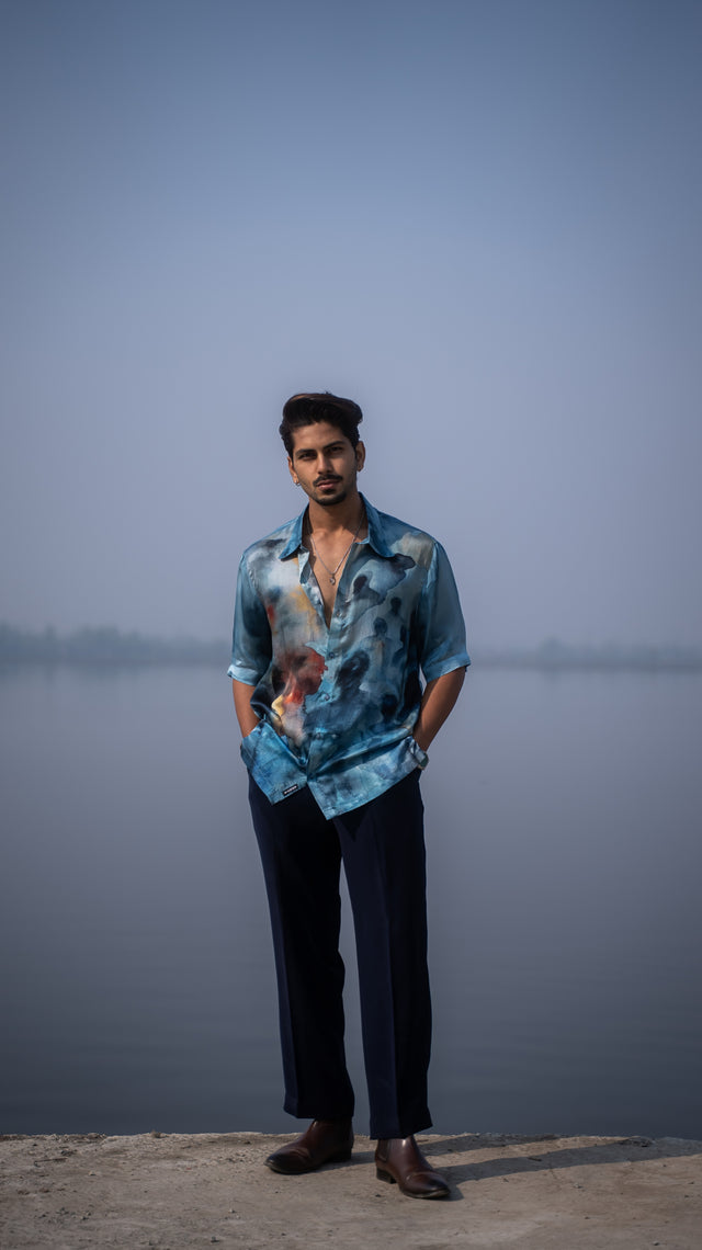 Lost in Blue Pure Bemberg Satin Short Sleeve Shirt