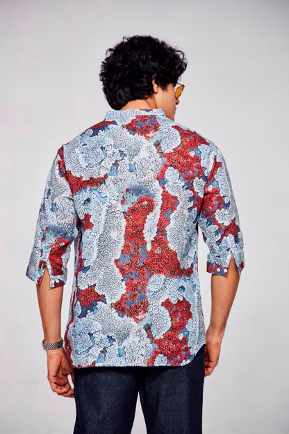 Dreamscape Reverie : Ethernal Imagery Weaves Magic -  3/4 Sleeve Pure Linen Kurta Style Shirt