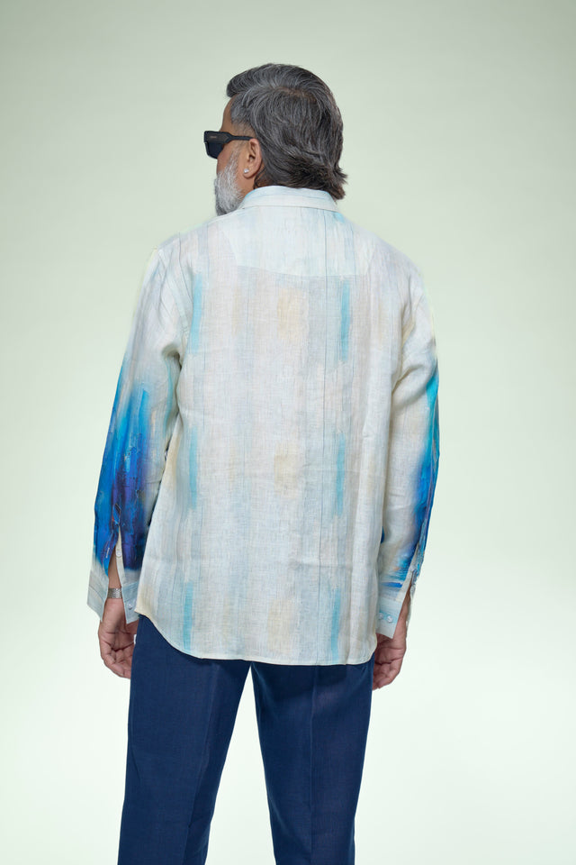 Azure Phoenix Impasto Art Pure Linen Full Sleeve Shirt - AddysForMen®