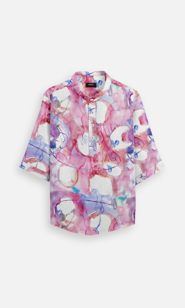 Artsy Pink (Pure Linen Kurta Style Shirt) - AddysForMen®️